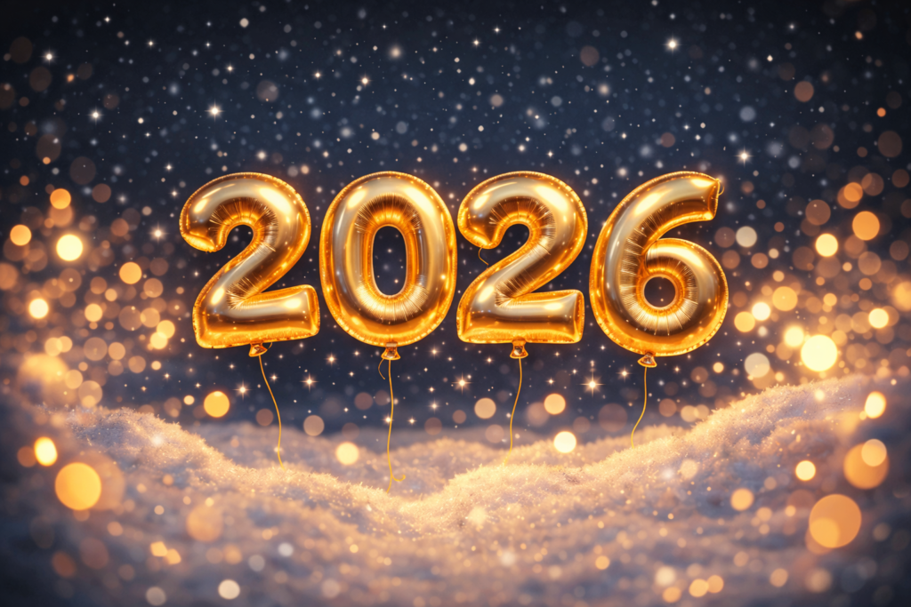 Welcome 2026 festive design created using AI image prompts, featuring kids and celebration elements."