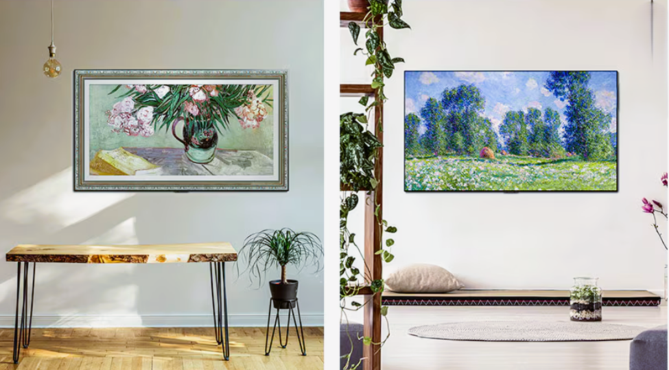 Ultra-thin LG OLED evo Gallery Edition TV mounted on living room wall